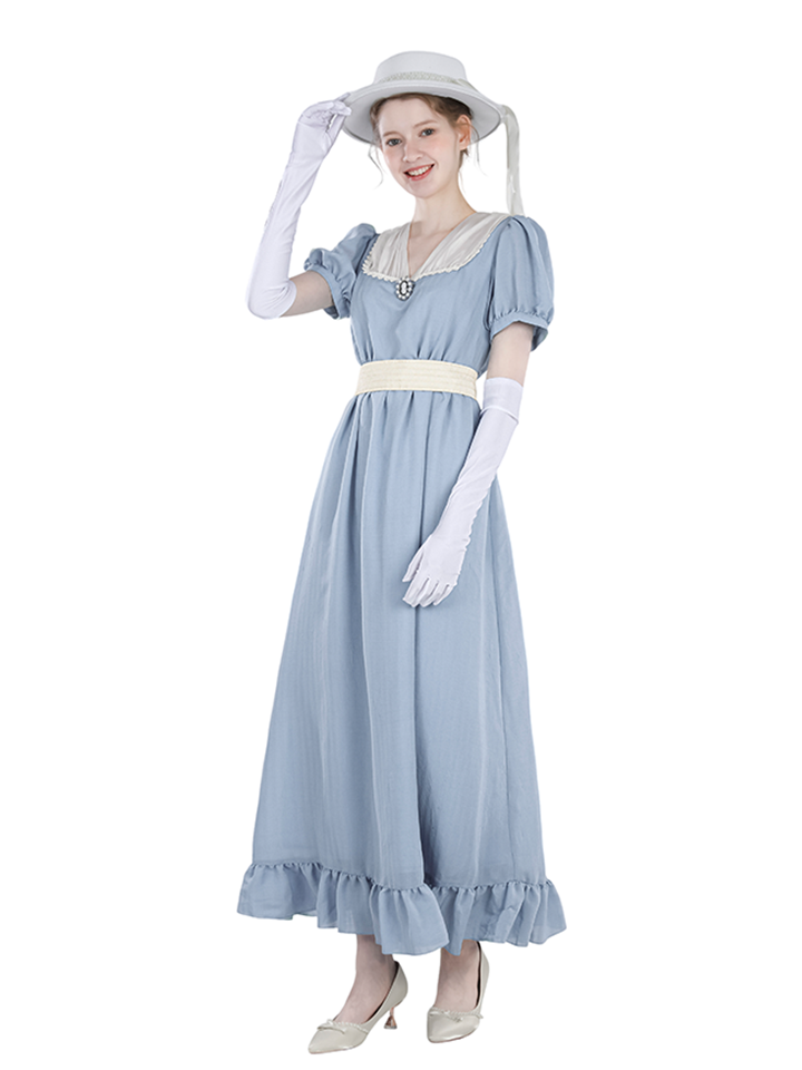 Nspstt Cottagecore Victorian Maxi Dress – Lace Collar Cotton Peasant Dress with Tiered Ruffle Skirt