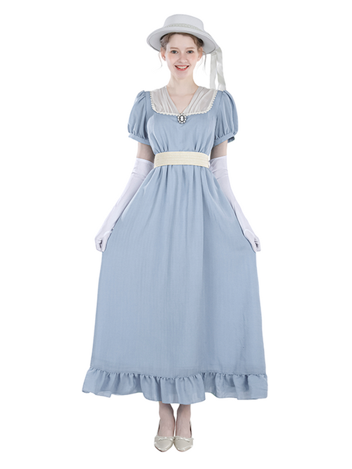 Nspstt Cottagecore Victorian Maxi Dress – Lace Collar Cotton Peasant Dress with Tiered Ruffle Skirt