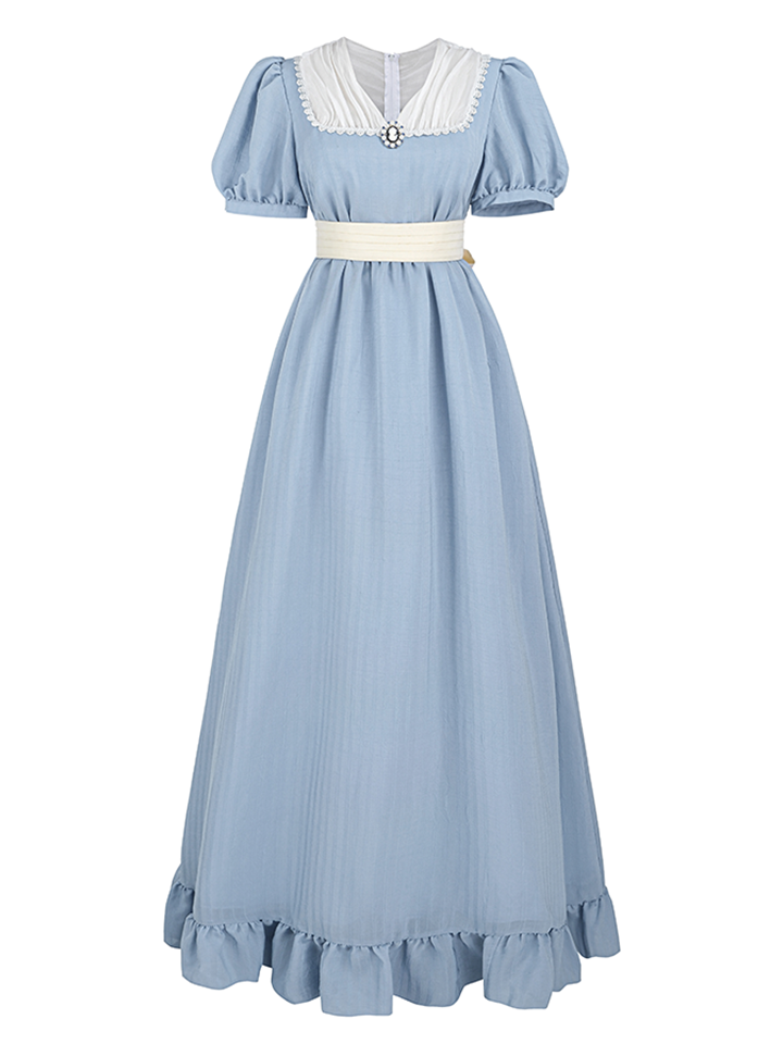 Nspstt Cottagecore Victorian Maxi Dress – Lace Collar Cotton Peasant Dress with Tiered Ruffle Skirt