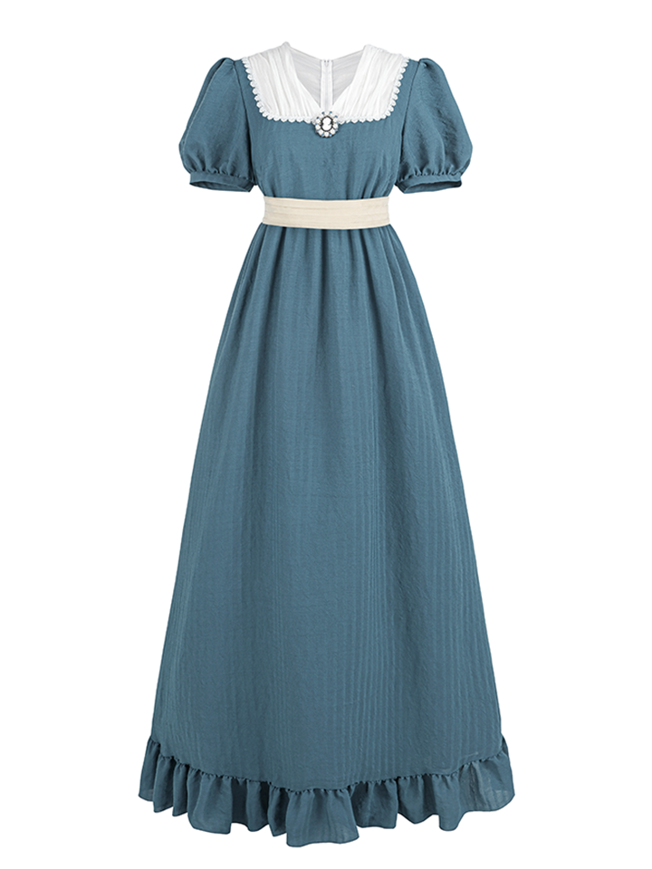 Nspstt Cottagecore Victorian Maxi Dress – Lace Collar Cotton Peasant Dress with Tiered Ruffle Skirt