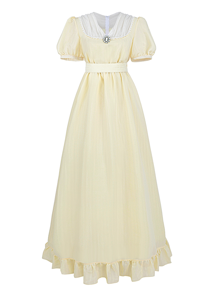 Nspstt Renaissance Dress Women – Vintage Cotton Lace Trim Tiered Ruffle Maxi Dress in Grey Blue