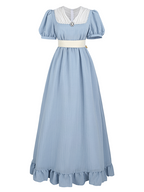 Nspstt Renaissance Dress Women – Vintage Cotton Lace Trim Tiered Ruffle Maxi Dress in Grey Blue