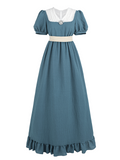 Nspstt Renaissance Dress Women – Vintage Cotton Lace Trim Tiered Ruffle Maxi Dress in Grey Blue