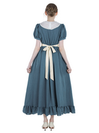 Nspstt Renaissance Dress Women – Vintage Cotton Lace Trim Tiered Ruffle Maxi Dress in Grey Blue