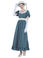 Nspstt Renaissance Dress Women – Vintage Cotton Lace Trim Tiered Ruffle Maxi Dress in Grey Blue