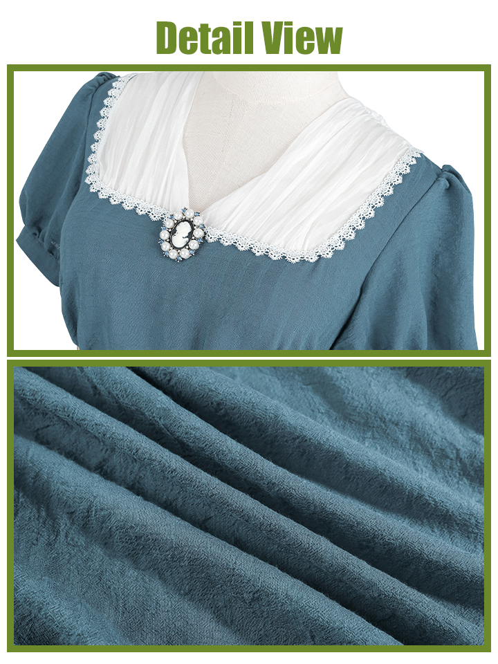 Nspstt Renaissance Dress Women – Vintage Cotton Lace Trim Tiered Ruffle Maxi Dress in Grey Blue