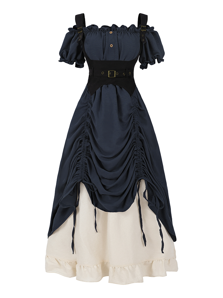 Nspstt Renaissance Lace Trim Maxi Dress – Off Shoulder Puff Sleeve Fair Costume for Women