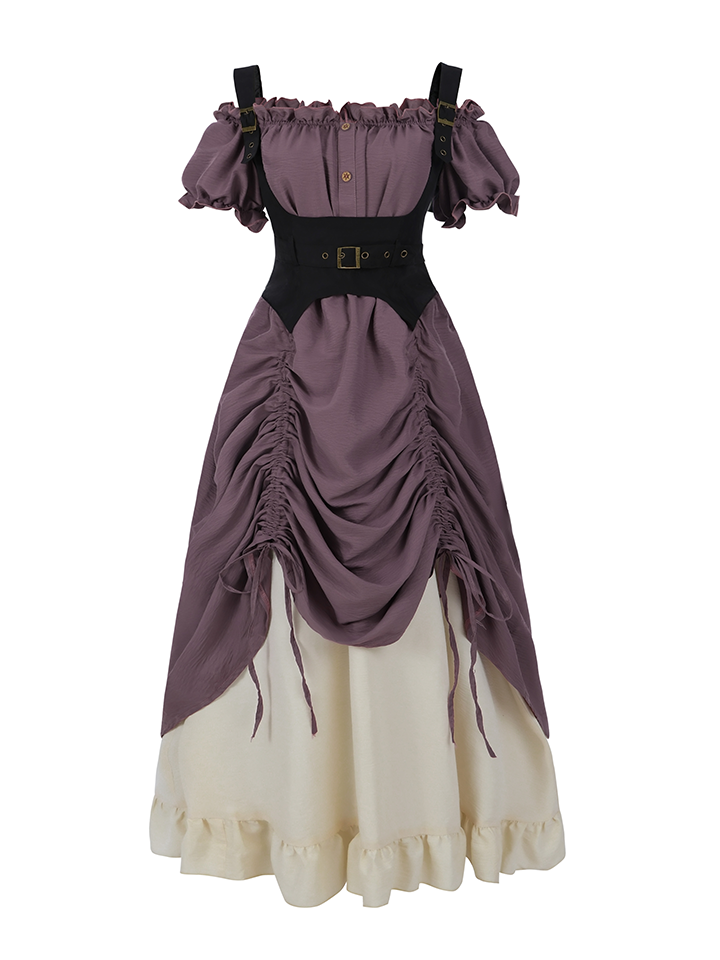Nspstt Renaissance Lace Trim Maxi Dress – Off Shoulder Puff Sleeve Fair Costume for Women