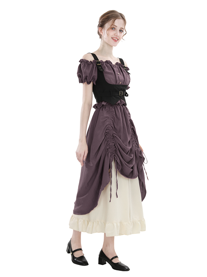 Nspstt Renaissance Lace Trim Maxi Dress – Off Shoulder Puff Sleeve Fair Costume for Women
