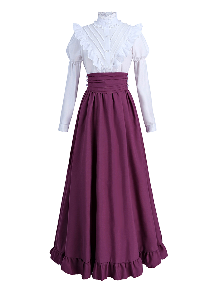 Nspstt Victorian Dress Set - High Waist Tiered Maxi Skirt Costume