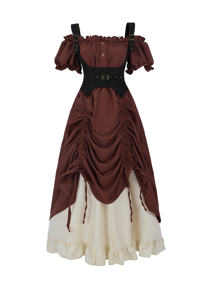 Nspstt Victorian Off Shoulder Puff Sleeve Maxi Dress – Elegant High Waist Renaissance Fair Costume
