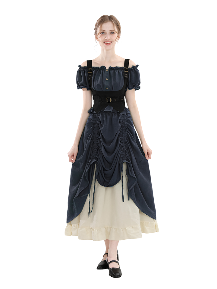 Nspstt Victorian Off Shoulder Puff Sleeve Maxi Dress – Elegant High Waist Renaissance Fair Costume