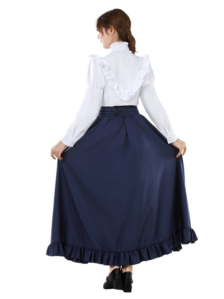 Nspstt Victorian Peasant Dress Set - Ruffle Blouse Tiered Skirt for Women