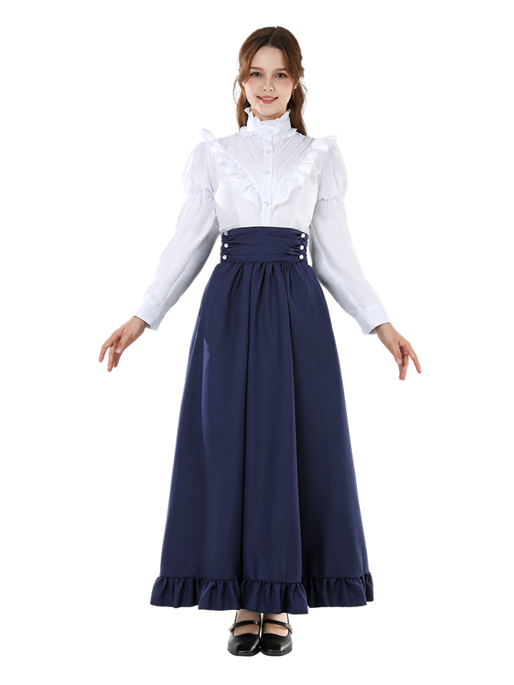 Nspstt Victorian Peasant Dress Set - Ruffle Blouse Tiered Skirt for Women