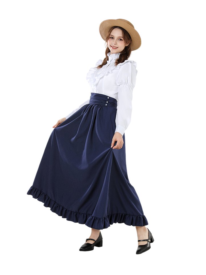 Nspstt Victorian Peasant Dress Set - Ruffle Blouse Tiered Skirt for Women