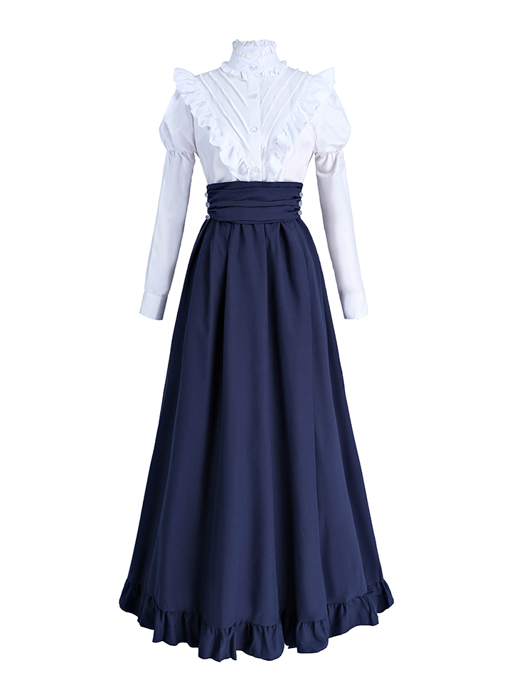 Nspstt Victorian Peasant Dress Set - Ruffle Blouse Tiered Skirt for Women