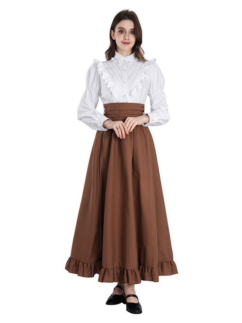 Nspstt Cottagecore Dress Set - Ruffle Blouse Renaissance Outfit Women