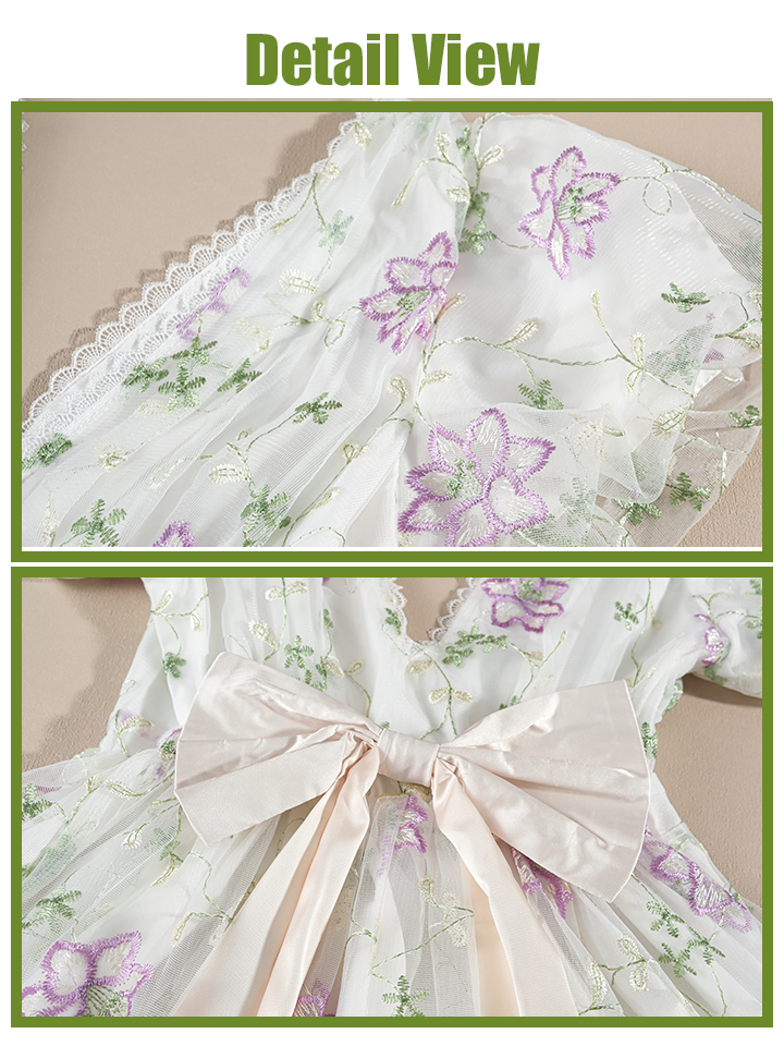 Nspstt Floral Embroidered Dress - Lace Trim Cottagecore Maxi Gown