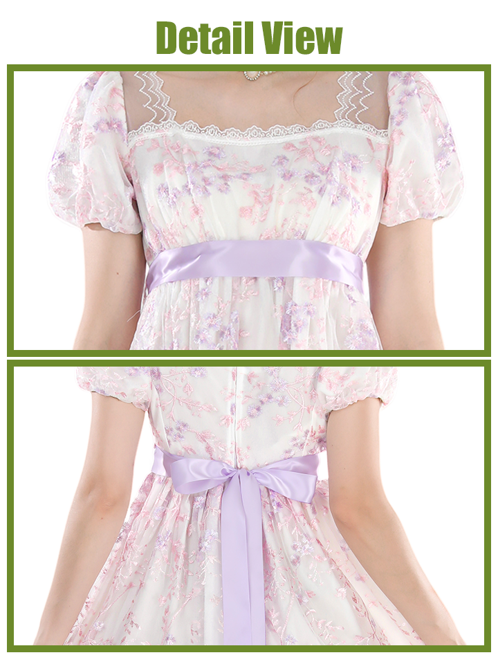 Nspstt Floral Embroidered Dress - Satin Ball Gown Renaissance Outfit