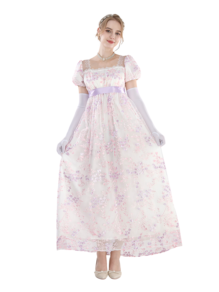 Nspstt Floral Embroidered Dress - Satin Ball Gown Renaissance Outfit