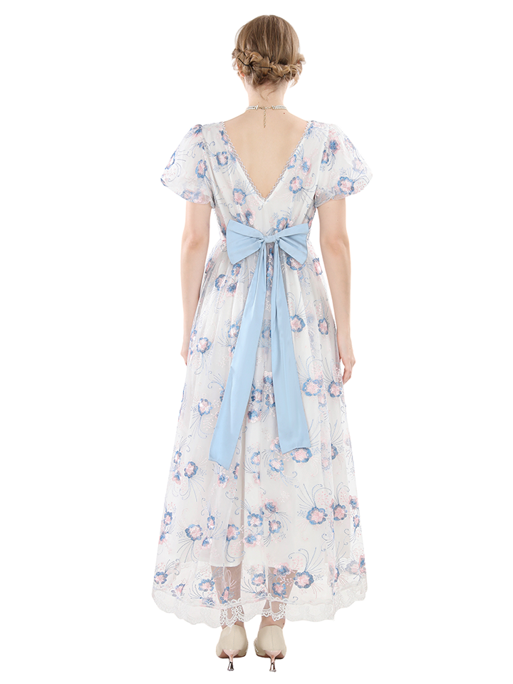 Nspstt Maxi Dress Long - Renaissance Floral Puff Sleeve Costume