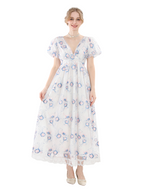 Nspstt Maxi Dress Long - Renaissance Floral Puff Sleeve Costume