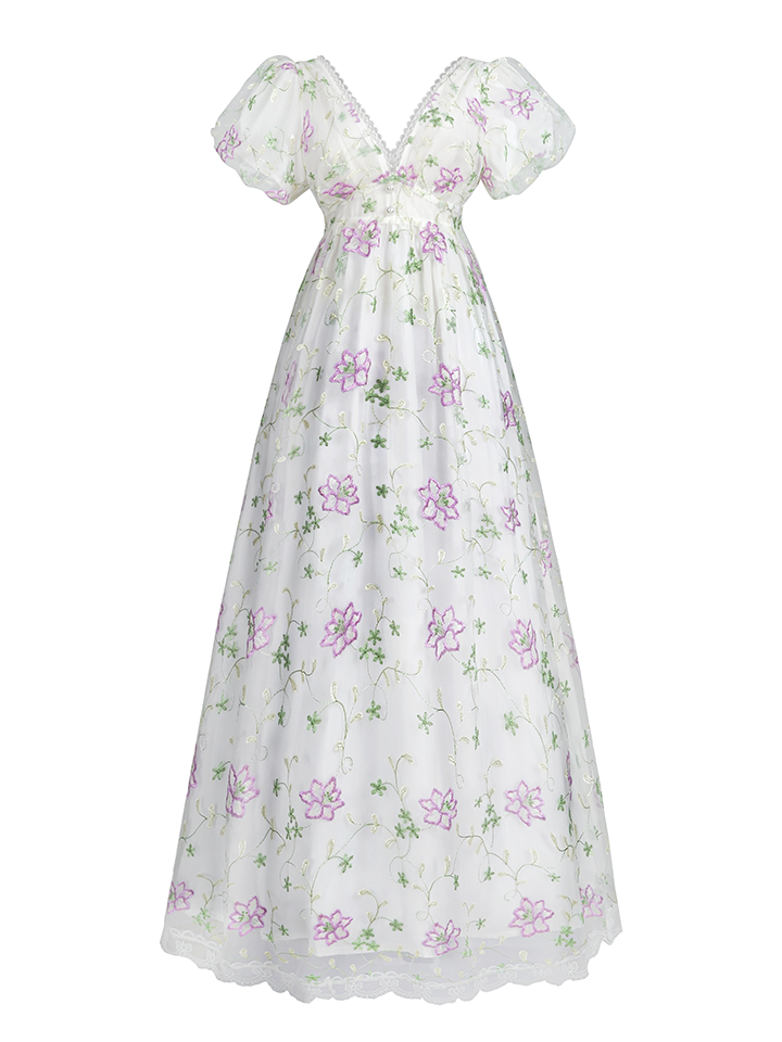 Nspstt Maxi Dress Long - Renaissance Floral Puff Sleeve Costume