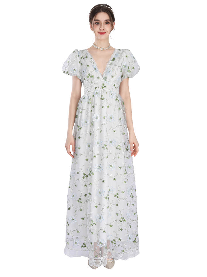 Nspstt Maxi Dress Long - Renaissance Floral Puff Sleeve Costume