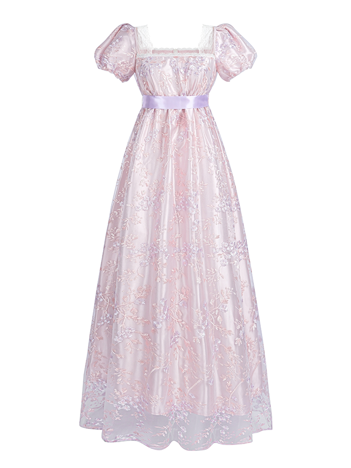 Nspstt Puff Sleeve Dress - Floral Embroidered Victorian Renaissance Gown