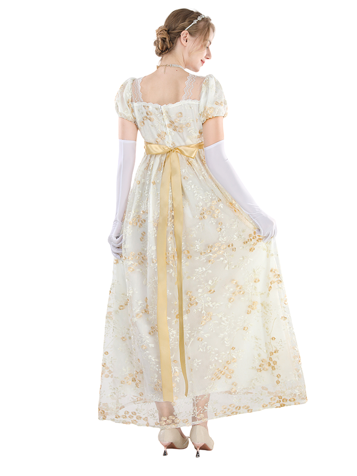 Nspstt Puff Sleeve Dress - Floral Embroidered Victorian Renaissance Gown