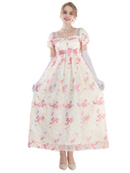 Nspstt Renaissance Ball Gown - Puff Sleeve Floral Embroidered Dress
