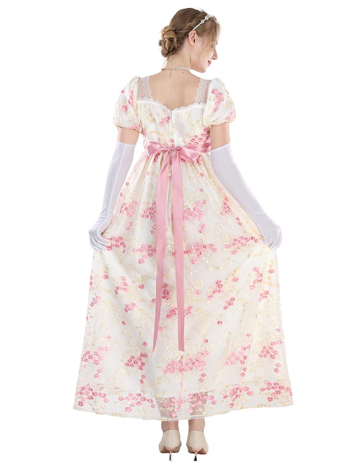 Nspstt Renaissance Ball Gown - Puff Sleeve Floral Embroidered Dress