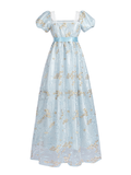 Nspstt Renaissance Ball Gown - Puff Sleeve Floral Embroidered Dress