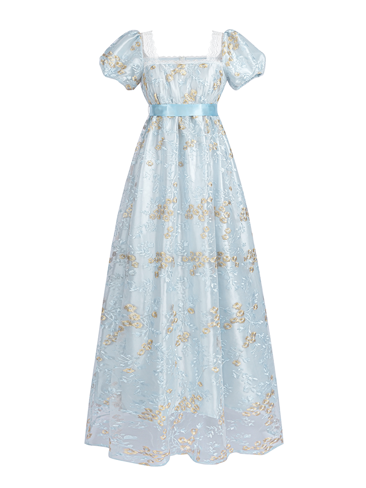Nspstt Renaissance Ball Gown - Puff Sleeve Floral Embroidered Dress