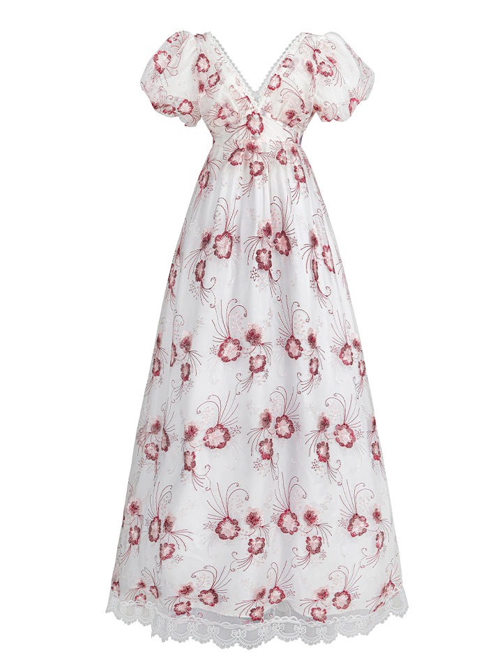 Nspstt Renaissance Dress Women - Floral Embroidered Puff Sleeve Maxi Dress