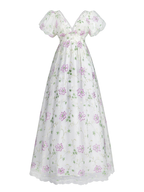 Nspstt Renaissance Dress Women - Floral Embroidered Puff Sleeve Maxi Dress