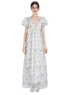 Nspstt Renaissance Dress Women - Floral Embroidered Puff Sleeve Maxi Dress