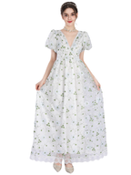 Nspstt Renaissance Dress Women - Floral Embroidered Puff Sleeve Maxi Dress