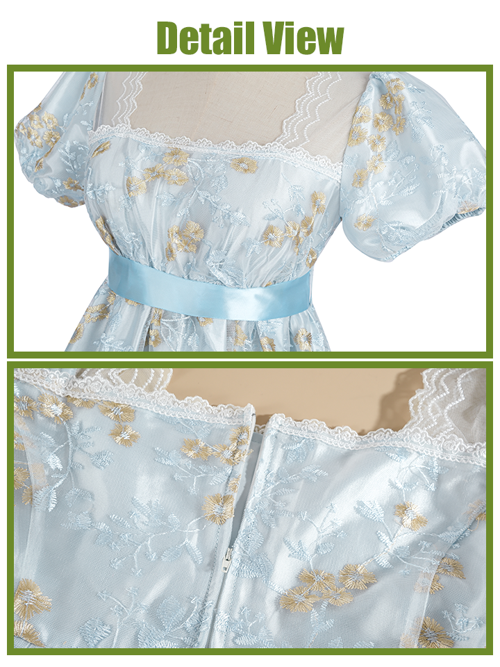 Nspstt Renaissance Dress Women - Floral Embroidered Puff Sleeve Satin Gown
