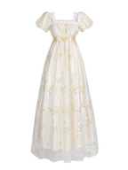 Nspstt Renaissance Dress Women - Floral Embroidered Puff Sleeve Satin Gown