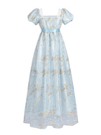 Nspstt Renaissance Dress Women - Floral Embroidered Puff Sleeve Satin Gown