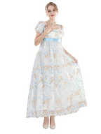 Nspstt Renaissance Fair Costume - Puff Sleeve Lace Trim Maxi Dress