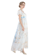 Nspstt Renaissance Fair Costume - Puff Sleeve Lace Trim Maxi Dress