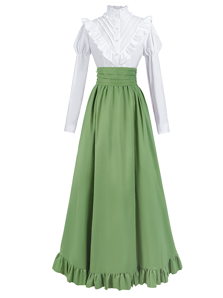 Nspstt Sage Green Renaissance Outfit – Cottagecore Ruffle Blouse Dress Set for Women