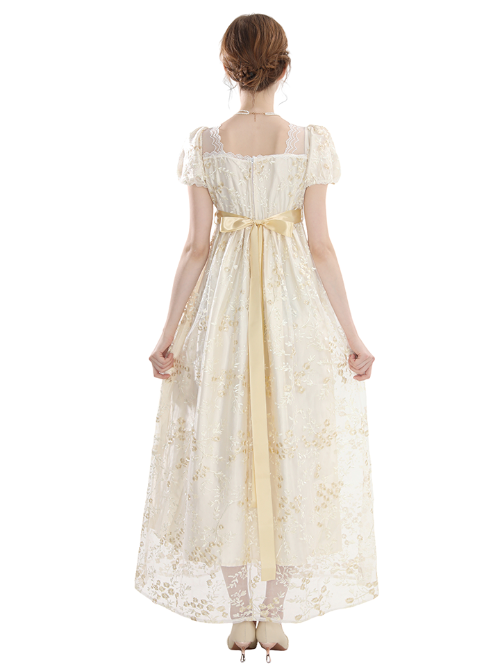 Nspstt Victorian Dress - Lace Trim Puff Sleeve Renaissance Fair Costume