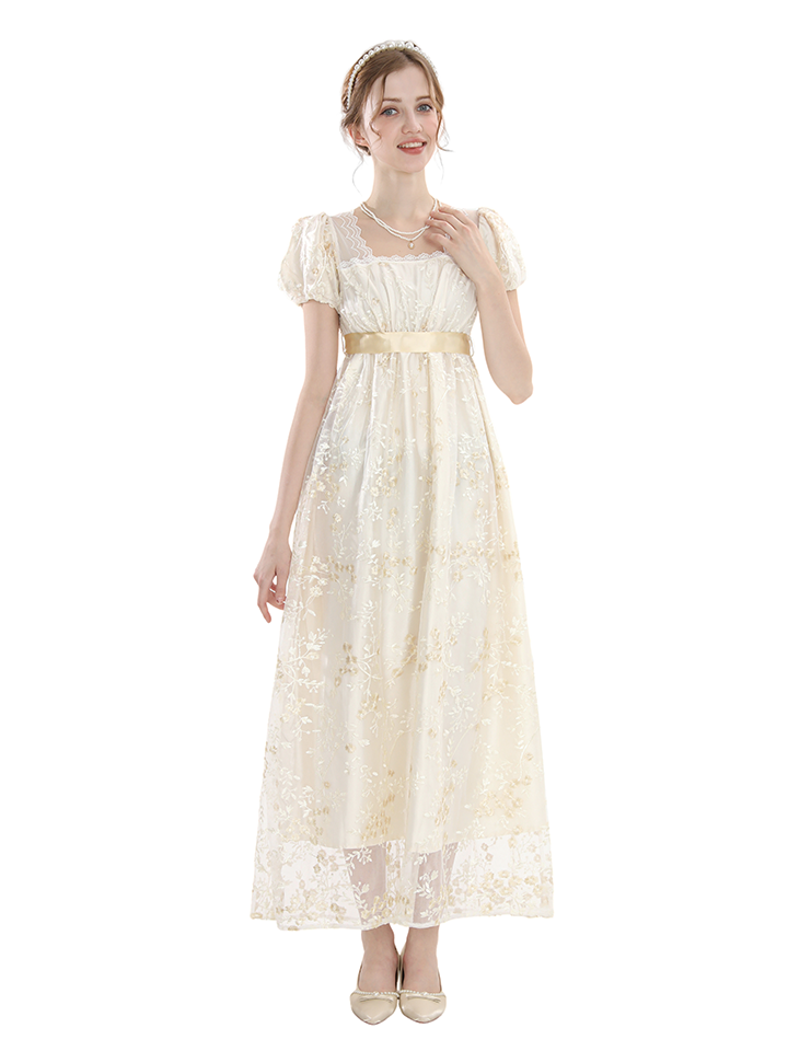 Nspstt Victorian Dress - Lace Trim Puff Sleeve Renaissance Fair Costume
