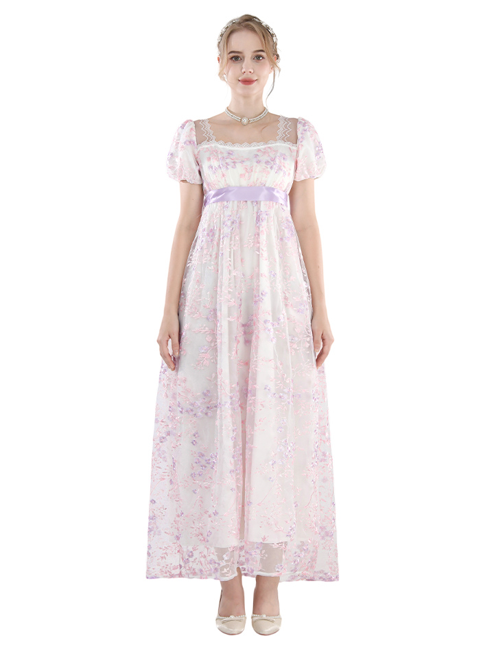 Nspstt Victorian Dress - Lace Trim Puff Sleeve Renaissance Fair Costume