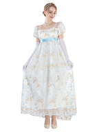 Nspstt Victorian Dress - Lace Trim Puff Sleeve Renaissance Fair Costume