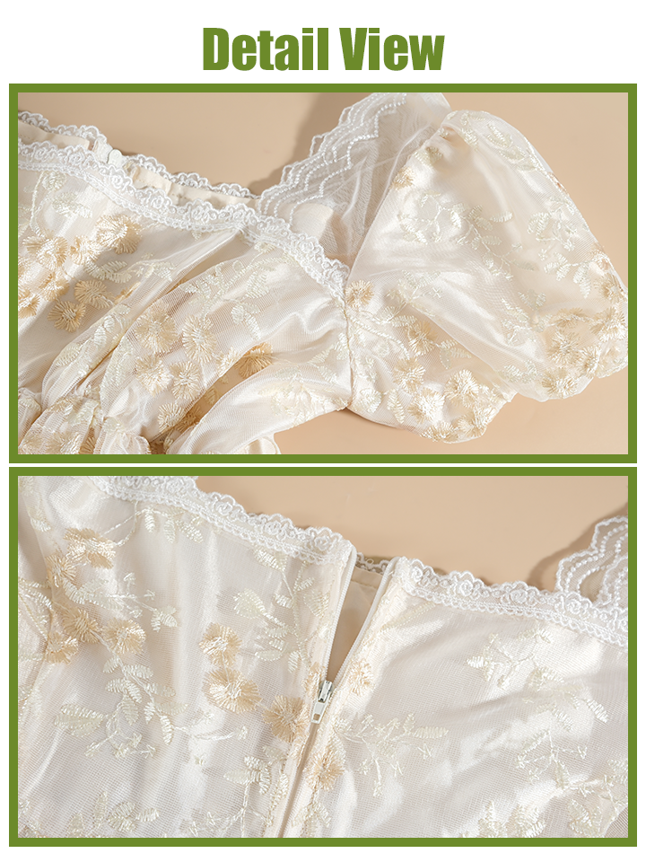 Nspstt Victorian Dress - Lace Trim Puff Sleeve Renaissance Fair Costume