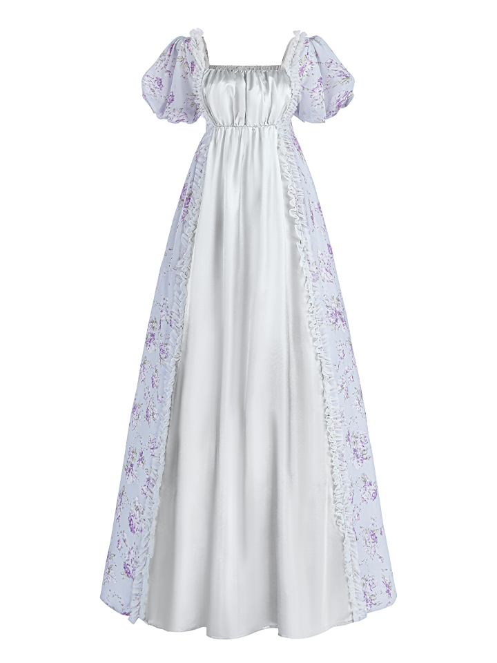 Nspstt Victorian Dress - Puff Sleeve Satin Chiffon Maxi Gown Women